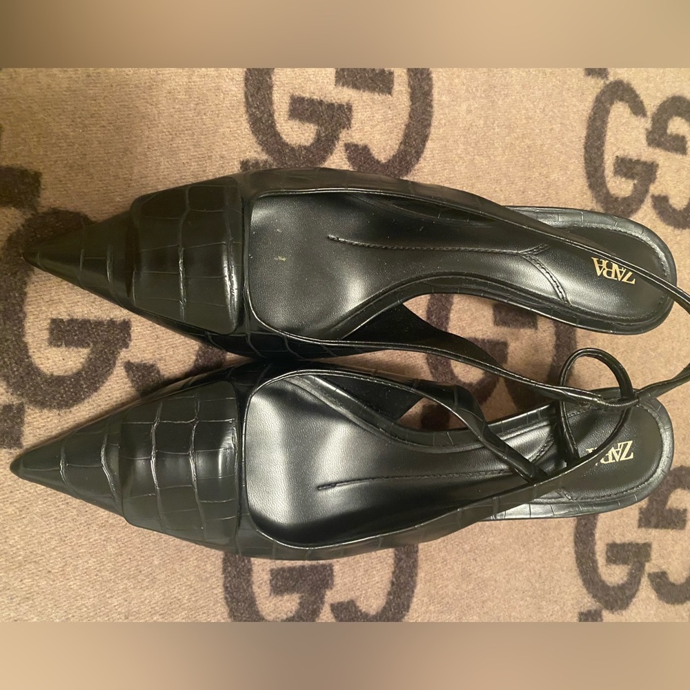 Zara Black Printed Slingbacks